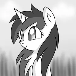 Size: 1000x1000 | Tagged: safe, artist:mayleebell24, derpibooru import, oc, unofficial characters only, pony, unicorn, chest fluff, monochrome, solo