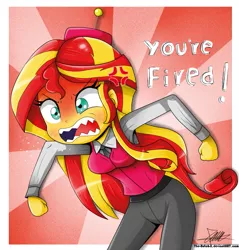 Size: 787x822 | Tagged: safe, artist:the-butch-x, derpibooru import, sunset shimmer, equestria girls, angry, benson, cross-popping veins, parody, rage, regular show, solo, sunburst background, you're fired