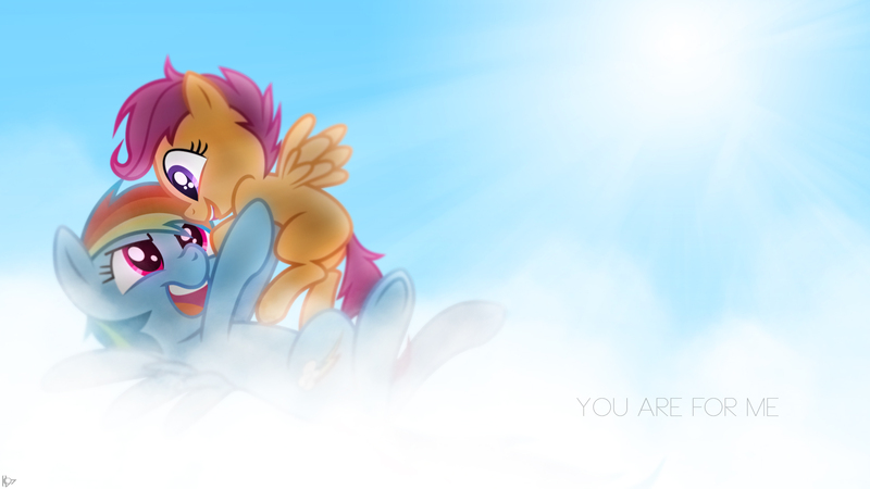 Size: 1920x1080 | Tagged: artist:karl97, artist:kysss90, artist:mickeymonster, cloud, cloudy, derpibooru import, rainbow dash, safe, scootaloo, scootalove, song reference, vector, wallpaper