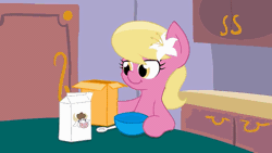 Size: 576x324 | Tagged: animated, artist:mrponiator, bowl, cereal, derpibooru import, lily, lily valley, milk, safe, screaming, solo, spooking lily, spoon, the horror