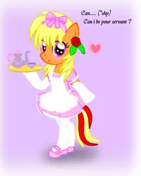 Size: 2000x2500 | Tagged: safe, artist:avchonline, derpibooru import, oc, oc:sean, unofficial characters only, pony, apron, bipedal, blushing, clothes, crossdressing, dress, heart, maid, male, mary janes, pinafore, ribbon, solo, stockings, tea, teacup, teapot