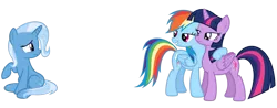 Size: 1632x643 | Tagged: safe, artist:sofunnyguy, artist:xpesifeindx, derpibooru import, edit, rainbow dash, trixie, twilight sparkle, twilight sparkle (alicorn), alicorn, pony, female, implied lesbian, implied shipping, implied twixie, lesbian, mare, shipping, simple background, transparent background, twidash, vector