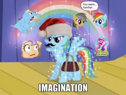 Size: 717x543 | Tagged: artist:appuljack, boast busters, bulk biceps, cropped, daring do, derpibooru import, g3.5, hat, image macro, imagination, meme, mousdash, moustache, pizap, princess cadance, rainbow, rainbow dash, random, roid rage, safe, santa hat, scootaloo, screencap