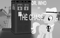 Size: 838x536 | Tagged: black and white, dalek, doctor who, doctor whooves, first doctor, grayscale, monochrome, safe, tardis, the chase, time turner