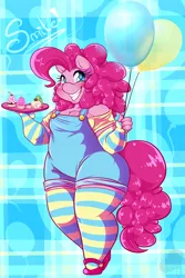 Size: 1600x2400 | Tagged: anthro, artist:meb90, balloon, chubby, cleavage, derpibooru import, fat, female, pinkie pie, pinkie thighs, safe, solo, thunder thighs