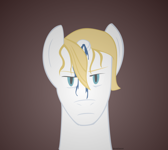 Size: 900x802 | Tagged: artist:novasaxon, blood, blue blood, broken horn, derpibooru import, fanfic, frown, glare, looking at you, portrait, prince blueblood, pun, semi-grimdark, solo, visual pun