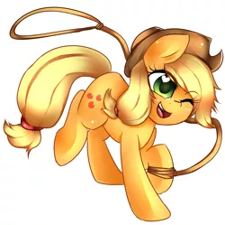 Size: 1280x1276 | Tagged: safe, artist:mixipony, derpibooru import, applejack, pony, cute, heart eyes, jackabetes, lasso, one eye closed, open mouth, simple background, solo, white background, wingding eyes, wink