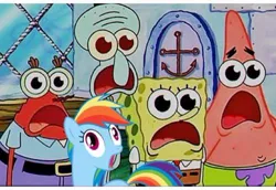 Size: 500x343 | Tagged: safe, derpibooru import, rainbow dash, faic, image, jpeg, meme, mr. krabs, obligatory pony, open mouth, patrick star, pressure, spongebob squarepants, spongebob squarepants (character), squidward tentacles, wat