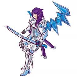 Size: 894x894 | Tagged: armor, armorarity, artist:checkerboardazn, derpibooru import, elf ears, human, humanized, light skin, rarity, safe, simple background, solo, sword, unicorns as elves, weapon, white background, woman