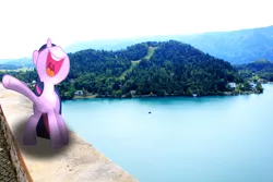 Size: 5184x3456 | Tagged: artist:mr-blitz, artist:really-unimportant, derpibooru import, irl, lake, mountain, photo, ponies in real life, safe, shadow, singing, solo, tree, twilight sparkle, vector, village