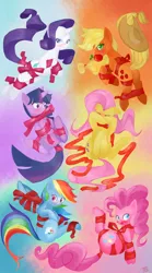 Size: 1400x2520 | Tagged: applejack, artist:jesrartes, blushing, bow, derpibooru import, fluttershy, mane six, pinkie pie, rainbow dash, rarity, ribbon, safe, twilight sparkle