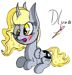 Size: 696x730 | Tagged: safe, artist:magical disaster, derpibooru import, derpy hooves, princess luna, pegasus, pony, female, mare, princess, princess derpy, simple background, solo