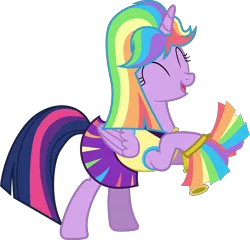 Size: 5720x5480 | Tagged: safe, artist:90sigma, derpibooru import, twilight sparkle, twilight sparkle (alicorn), alicorn, pony, rainbow falls, absurd resolution, bipedal, cheerleader, cheerleader sparkle, clothes, cute, eyes closed, female, happy, mare, open mouth, rearing, simple background, smiling, solo, transparent background, vector