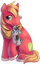 Size: 500x808 | Tagged: safe, artist:kaceymeg, derpibooru import, big macintosh, smarty pants, earth pony, pony, lesson zero, male, mouth hold, simple background, sitting, solo, stallion, white background