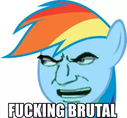 Size: 500x464 | Tagged: safe, derpibooru import, edit, rainbow dash, brutal, image macro, meme, metalocalypse, nathan explosion, reaction image, solo, vulgar