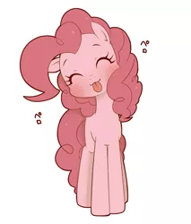 Size: 825x967 | Tagged: safe, artist:umeguru, derpibooru import, pinkie pie, :3, :p, blushing, cute, diapinkes, eyes closed, happy, japanese, pixiv, simple background, smiling, solo, tongue out