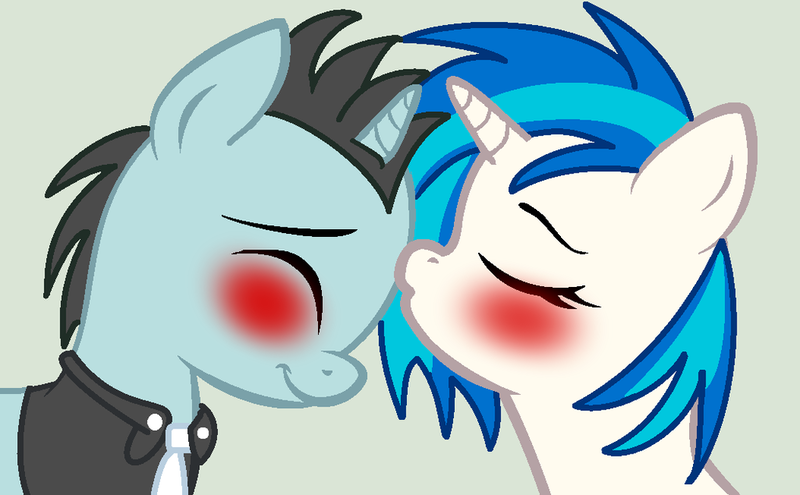 Size: 1024x633 | Tagged: artist:mylittlepony651, blushing, derpibooru import, female, kissing, male, neon lights, rising star, safe, shipping, simple background, straight, vinylights, vinyl scratch