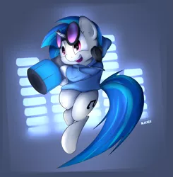 Size: 3357x3425 | Tagged: artist:slackerthehacker, bass cannon, clothes, derpibooru import, headphones, hoodie, safe, solo, vinyl scratch