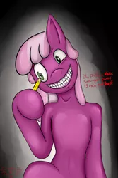 Size: 3214x4816 | Tagged: semi-grimdark, artist:fiercewendigo, derpibooru import, cheerilee, pony, bipedal, eye scream, pencil, solo