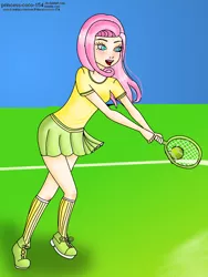 Size: 1224x1632 | Tagged: safe, artist:princess-coco-154, derpibooru import, fluttershy, human, clothes, humanized, light skin, skirt, solo, tennis