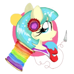 Size: 848x848 | Tagged: artist:ilikepudding24, coco pommel, derpibooru import, needle, portrait, rainbow thread, safe, solo