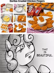 Size: 700x942 | Tagged: chicken, chicken fingers, derpibooru import, doritos, exploitable meme, meme, obligatory pony, safe, sweetie belle, that is beautiful