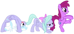 Size: 7000x3231 | Tagged: absurd resolution, artist:darknisfan1995, bipedal, blushing, cloudchaser, derpibooru import, eyes on the prize, flitter, juicy fruit, not berry punch, show accurate, simple background, suggestive, transparent background, vector
