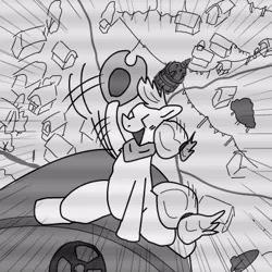 Size: 400x400 | Tagged: safe, artist:kushina13, derpibooru import, applejack, earth pony, pony, atomic bomb, bomb, dr. strangelove, grayscale, hat, lineart, monochrome, nuclear weapon, pixiv, riding, riding a bomb, rocket, solo