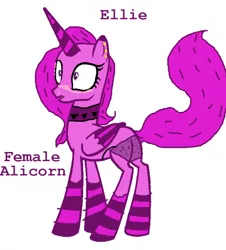 Size: 500x554 | Tagged: safe, artist:askelliethealicorn, derpibooru import, oc, unofficial characters only, alicorn, pony, 1000 hours in ms paint, alicorn oc, askelliethealicorn, clothes, donut steel, mary sue, ms paint, panties, quality, socks, solo, striped socks, underwear