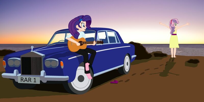 Size: 1261x634 | Tagged: safe, artist:garretthegarret, derpibooru import, rarity, sweetie belle, equestria girls, car, human coloration, rolls-royce, rolls-royce silver shadow