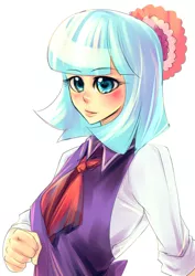 Size: 700x990 | Tagged: artist:bakki, blushing, coco pommel, female, human, humanized, light skin, necktie, safe, simple background, solo, white background