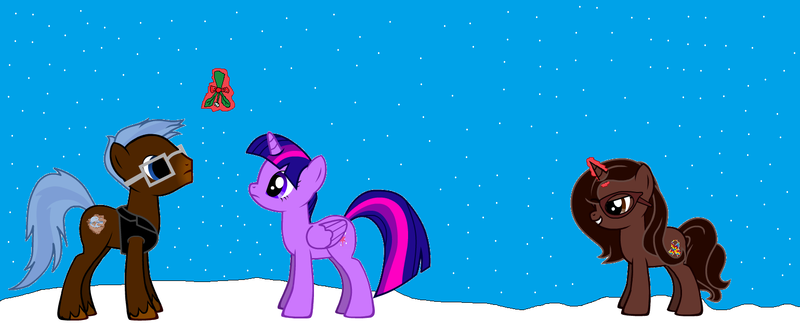 Size: 1539x640 | Tagged: safe, artist:katrinahood, derpibooru import, twilight sparkle, twilight sparkle (alicorn), oc, alicorn, pony, pony creator, anypony, canon x oc, female, katrinahood, male, mare, mistletoe, ms paint, shipping, snow, snowfall, straight