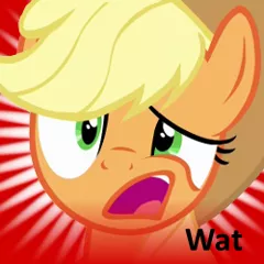 Size: 250x250 | Tagged: safe, artist:cheezedoodle96, derpibooru import, applejack, pony, solo, spoilered image joke, wat