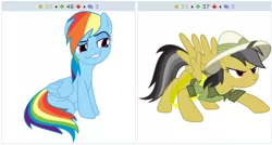 Size: 512x274 | Tagged: safe, derpibooru import, daring do, rainbow dash, derpibooru, exploitable meme, juxtaposition, juxtaposition win, meme, meta, smugdash