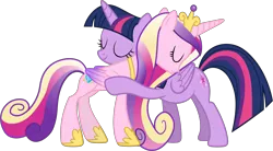 Size: 7410x4090 | Tagged: safe, artist:90sigma, derpibooru import, princess cadance, twilight sparkle, twilight sparkle (alicorn), alicorn, pony, three's a crowd, absurd resolution, duo, eyes closed, female, hug, mare, simple background, sisters-in-law, transparent background, vector