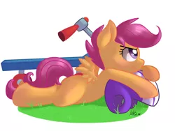 Size: 1600x1200 | Tagged: artist:annakitsun3, derpibooru import, helmet, prone, safe, scootaloo, scooter, solo