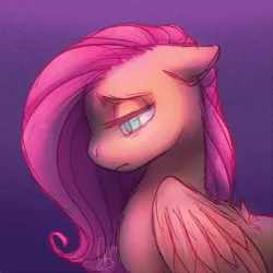 Size: 800x800 | Tagged: safe, artist:skippyrip, derpibooru import, fluttershy, pegasus, pony, female, looking down, mare, profile, sad, signature, solo