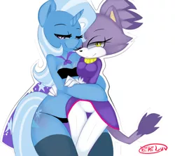 Size: 900x800 | Tagged: anthro, artist:kikiluv17, blaze the cat, crossover, crossover shipping, derpibooru import, female, interspecies, lesbian, shipping, sonic the hedgehog (series), suggestive, trixie