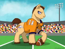 Size: 900x679 | Tagged: american football, artist:joieart, denver broncos, derpibooru import, peyton manning, ponified, safe, solo, super bowl, unshorn fetlocks