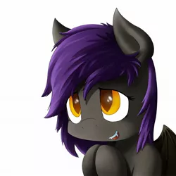 Size: 2048x2048 | Tagged: safe, artist:jasper77wang, derpibooru import, oc, oc:night watch, unofficial characters only, bat pony, pony, cute, fangs, open mouth, simple background, smiling, solo, white background