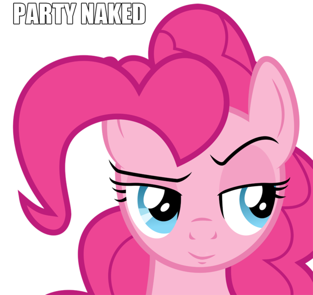 Size: 900x848 | Tagged: artist:byteslice, derpibooru import, disapproval, edit, image macro, inverted mouth, pinkie pie, questionable, simple background, solo, suspicious face, transparent background, vector