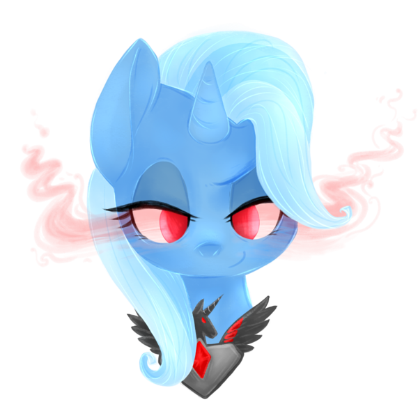 Size: 1024x1024 | Tagged: safe, artist:grandifloru, derpibooru import, trixie, pony, unicorn, alicorn amulet, bust, glowing eyes, grin, portrait, smiling, solo, vector