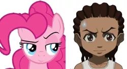 Size: 432x235 | Tagged: derpibooru import, disapproval, inverted mouth, pinkie pie, riley freeman, safe, suspicious face, the boondocks