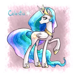 Size: 1666x1666 | Tagged: safe, artist:ange4l, derpibooru import, princess celestia, alicorn, pony, female, mare, profile, raised hoof, signature, solo