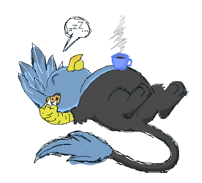 Size: 396x360 | Tagged: safe, artist:princessamity, derpibooru import, oc, unofficial characters only, gryphon, coffee, cookie, gift art, on back, pixel art, simple background, sleeping, solo, steam