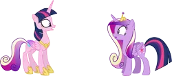 Size: 9025x4000 | Tagged: safe, artist:gamemasterluna, derpibooru import, princess cadance, twilight sparkle, twilight sparkle (alicorn), alicorn, pony, three's a crowd, .svg available, duo, female, mane swap, mare, simple background, sisters-in-law, transparent background, vector