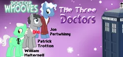 Size: 1196x554 | Tagged: doctor who, doctor whooves, first doctor, jon pertwee, patrick troughton, ponified, safe, second doctor, tardis, the three doctors, third doctor, time turner, william hartnell
