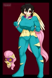 Size: 1280x1920 | Tagged: artist:kloudmutt, breasts, busty fluttershy, derpibooru import, female, fluttershy, human, humanized, mask, masking, muscles, muscleshy, ponyrumi, power ponies, saddle rager, safe, solo