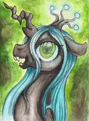 Size: 800x1086 | Tagged: safe, artist:pingwinowa, derpibooru import, queen chrysalis, changeling, changeling queen, female, solo, traditional art