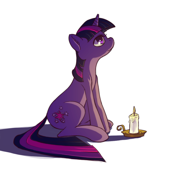 Size: 1000x1000 | Tagged: safe, artist:arurein, derpibooru import, twilight sparkle, pony, unicorn, candle, looking up, shadow, simple background, sitting, smiling, solo, transparent background, unicorn twilight